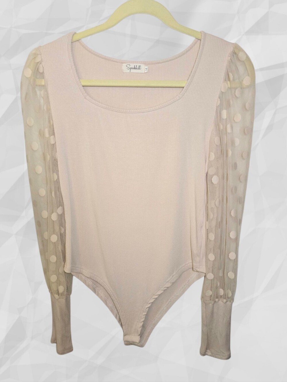 Spendid Cream with Sheer Polka Dot Sleeves Bodysuit
